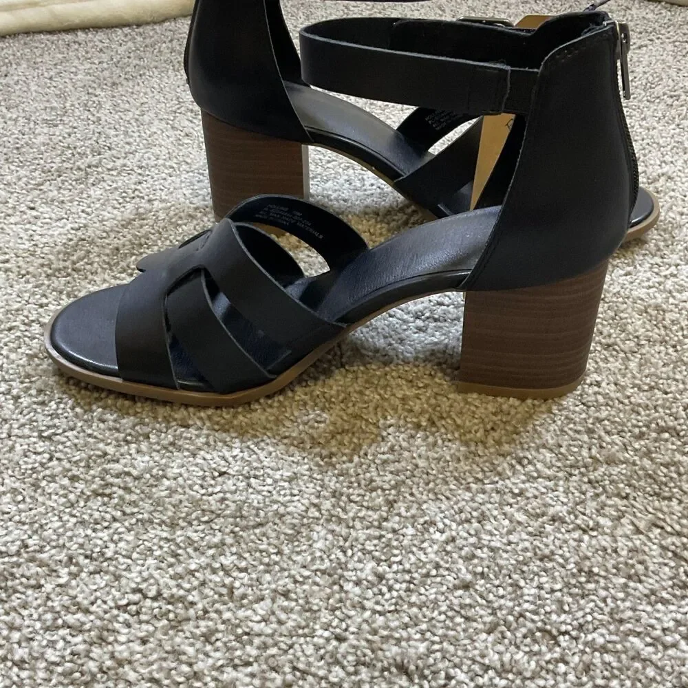 New Frye & Co Womens Hollins‎ Heeled Sandals Black Size 10 Open Toe Ankle Strap